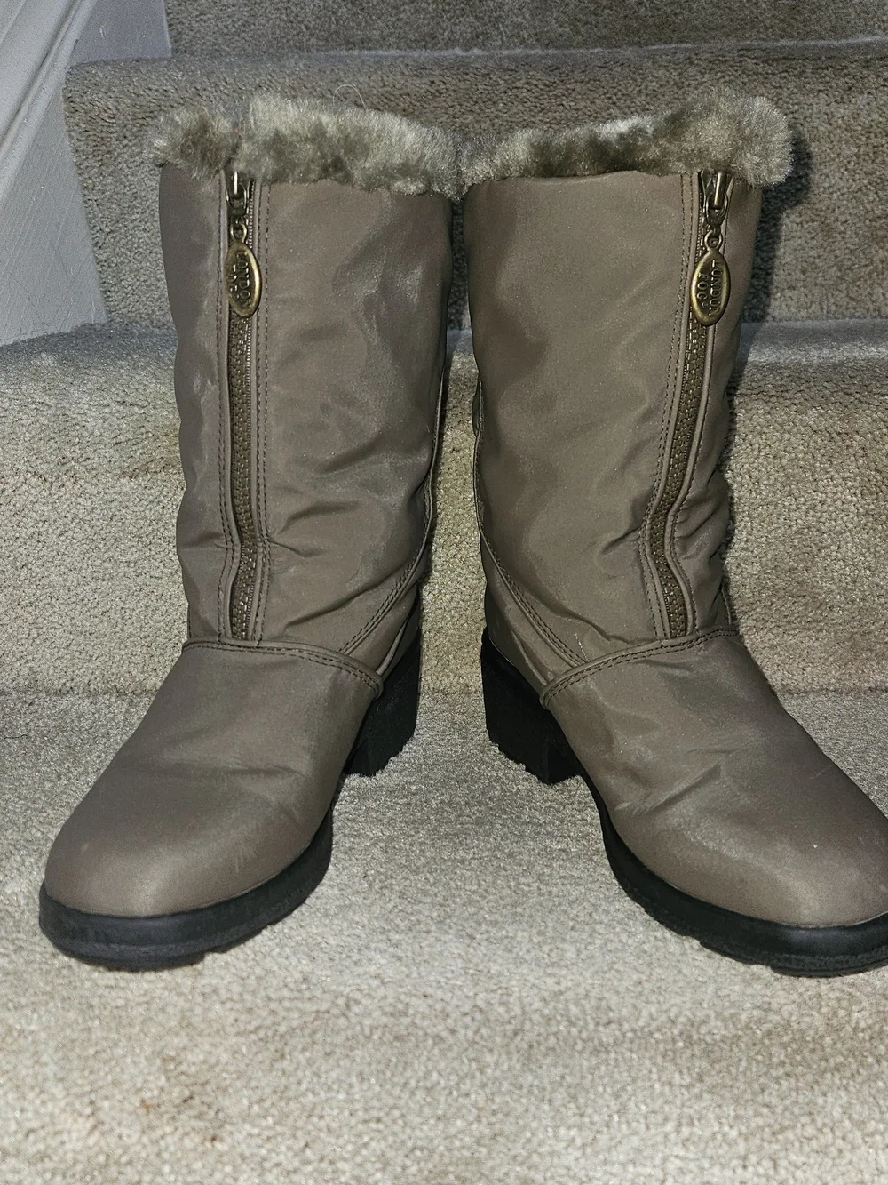 LONDON FOG Faux-Fur-Lined Taupe Winter Mid-Calf Boots Sz 8